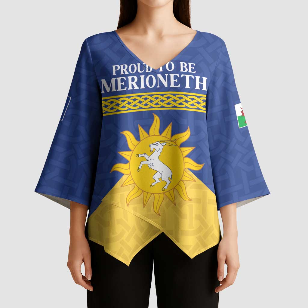 Personalized Merionethshire Wales Kimono Sleeve Blouse Celtic Sun and Goat Design - Wonder Print Shop