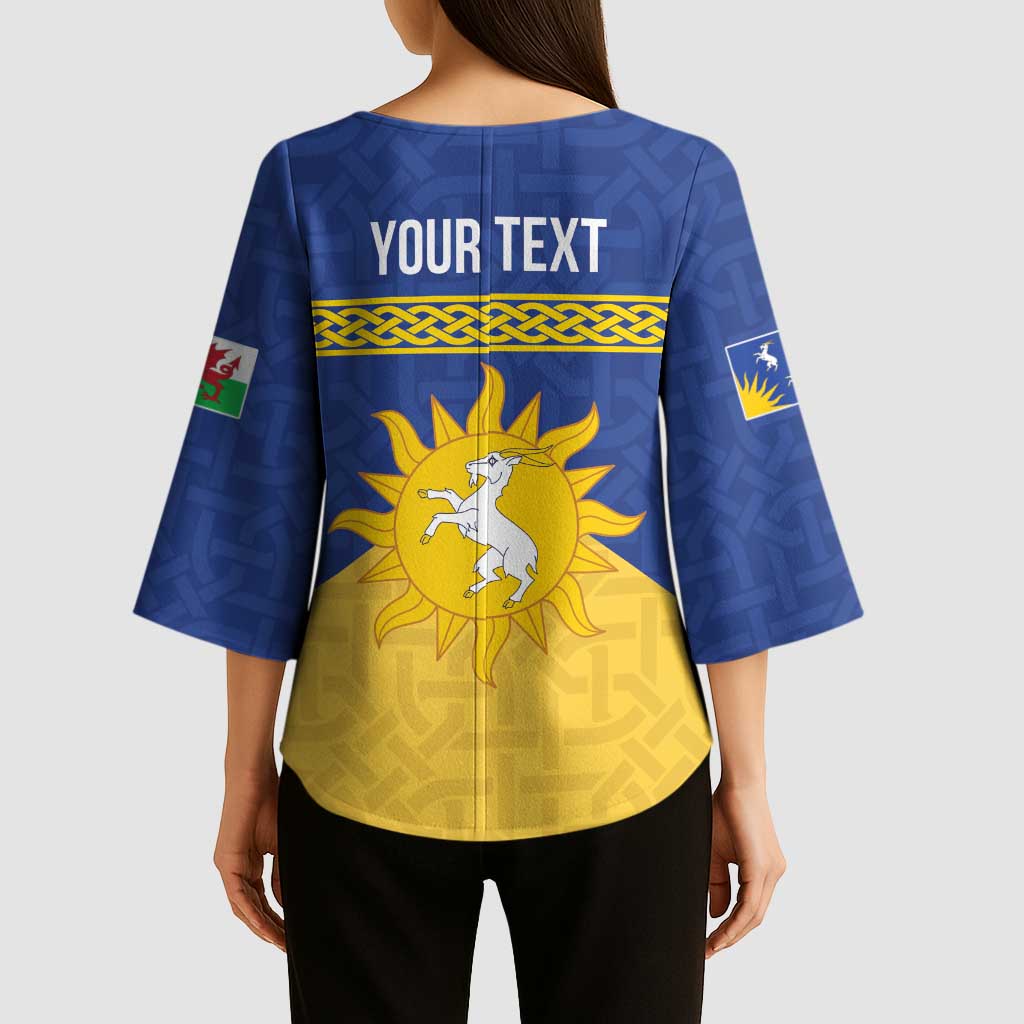 Personalized Merionethshire Wales Kimono Sleeve Blouse Celtic Sun and Goat Design - Wonder Print Shop