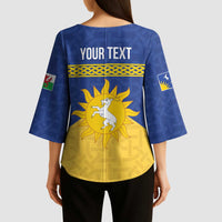 Personalized Merionethshire Wales Kimono Sleeve Blouse Celtic Sun and Goat Design - Wonder Print Shop