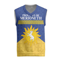 Personalized Merionethshire Wales Christmas Knitted V-Neck Vest Celtic Sun and Goat Design - Wonder Print Shop