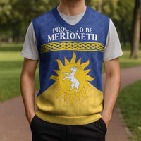 Personalized Merionethshire Wales Christmas Knitted V-Neck Vest Celtic Sun and Goat Design - Wonder Print Shop