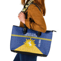 Personalized Merionethshire Wales Leather Tote Bag Celtic Sun and Goat Design - Wonder Print Shop