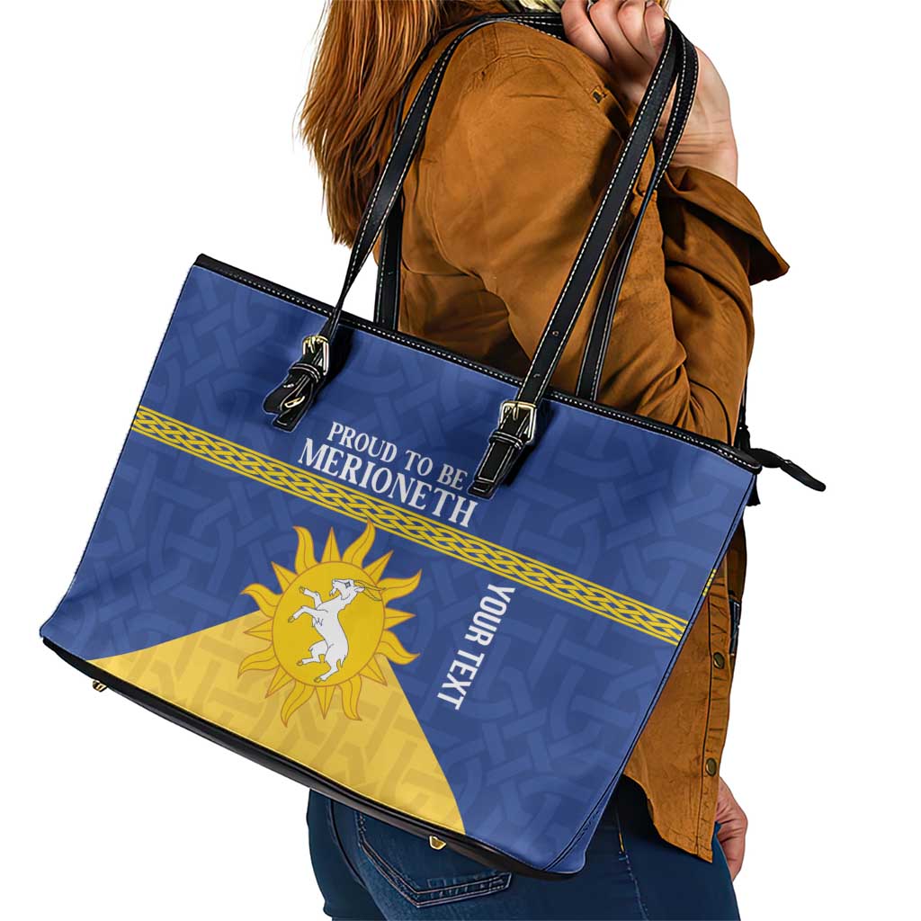 Personalized Merionethshire Wales Leather Tote Bag Celtic Sun and Goat Design - Wonder Print Shop