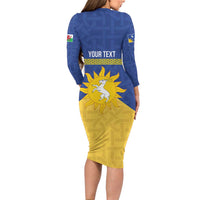 Personalized Merionethshire Wales Long Sleeve Bodycon Dress Celtic Sun and Goat Design - Wonder Print Shop