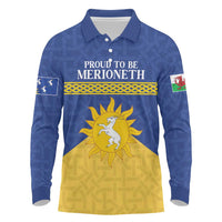 Personalized Merionethshire Wales Long Sleeve Polo Shirt Celtic Sun and Goat Design - Wonder Print Shop