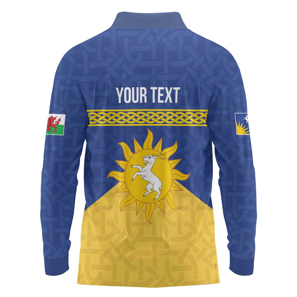 Personalized Merionethshire Wales Long Sleeve Polo Shirt Celtic Sun and Goat Design - Wonder Print Shop