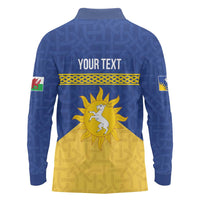 Personalized Merionethshire Wales Long Sleeve Polo Shirt Celtic Sun and Goat Design - Wonder Print Shop