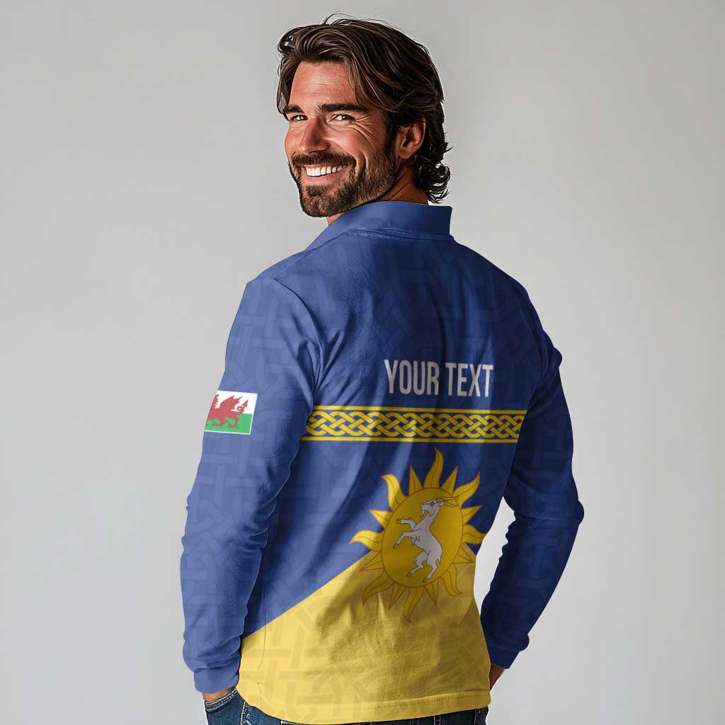 Personalized Merionethshire Wales Long Sleeve Polo Shirt Celtic Sun and Goat Design - Wonder Print Shop