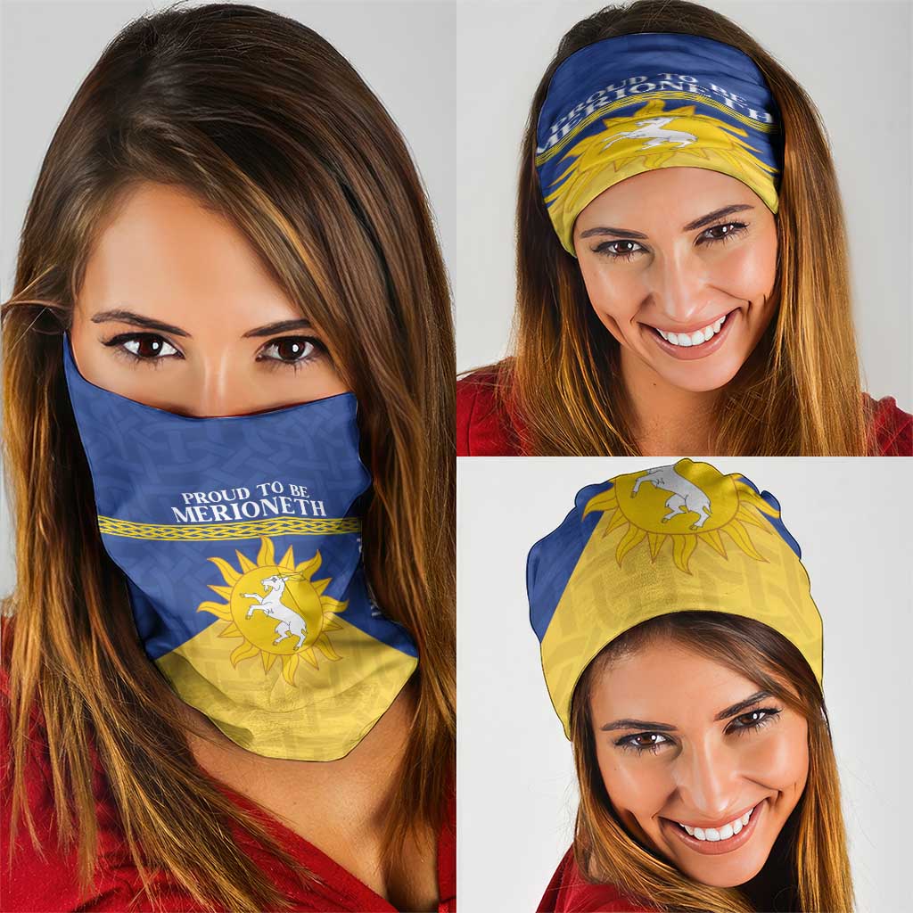 Personalized Merionethshire Wales Neck Gaiter Celtic Sun and Goat Design - Wonder Print Shop