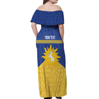 Personalized Merionethshire Wales Off Shoulder Maxi Dress Celtic Sun and Goat Design - Wonder Print Shop