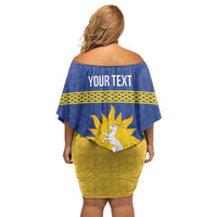 Personalized Merionethshire Wales Off Shoulder Short Dress Celtic Sun and Goat Design - Wonder Print Shop