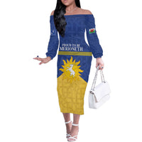 Personalized Merionethshire Wales Off The Shoulder Long Sleeve Dress Celtic Sun and Goat Design - Wonder Print Shop