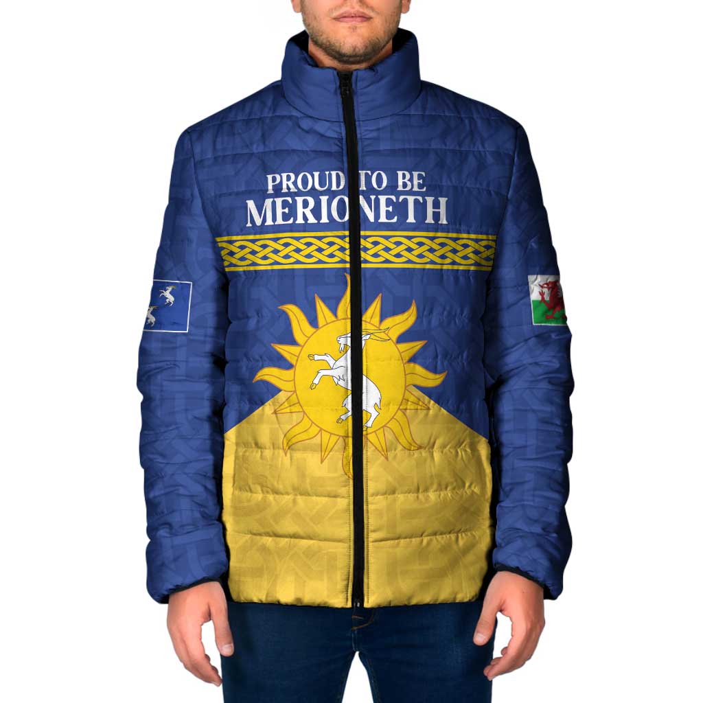 Personalized Merionethshire Wales Padded Jacket Celtic Sun and Goat Design - Wonder Print Shop