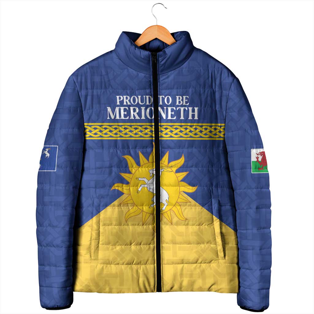 Personalized Merionethshire Wales Padded Jacket Celtic Sun and Goat Design - Wonder Print Shop
