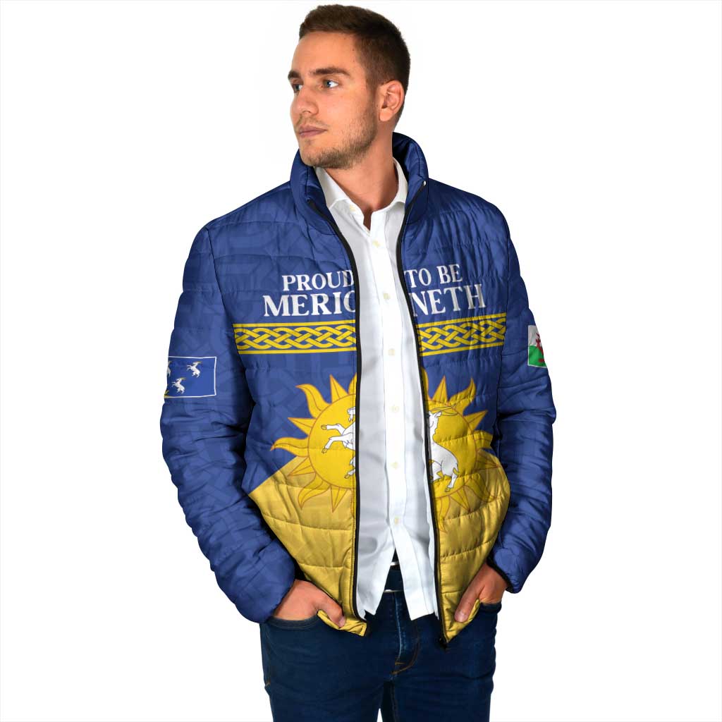 Personalized Merionethshire Wales Padded Jacket Celtic Sun and Goat Design - Wonder Print Shop