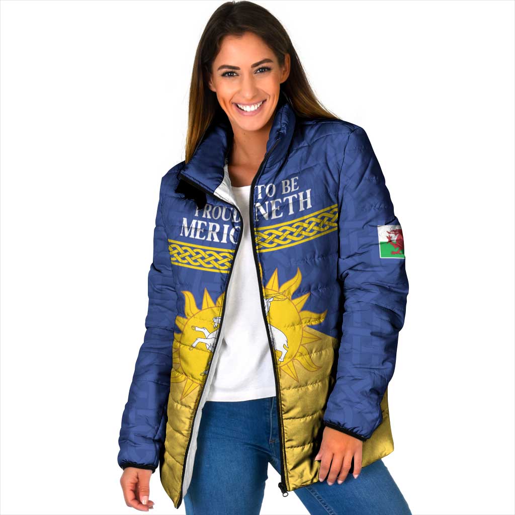 Personalized Merionethshire Wales Padded Jacket Celtic Sun and Goat Design - Wonder Print Shop