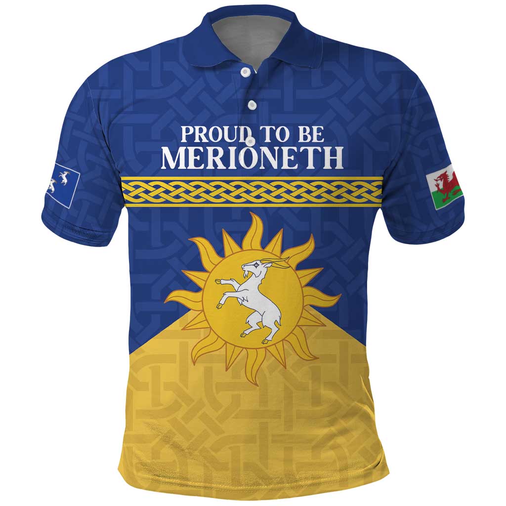 Personalized Merionethshire Wales Polo Shirt Celtic Sun and Goat Design - Wonder Print Shop