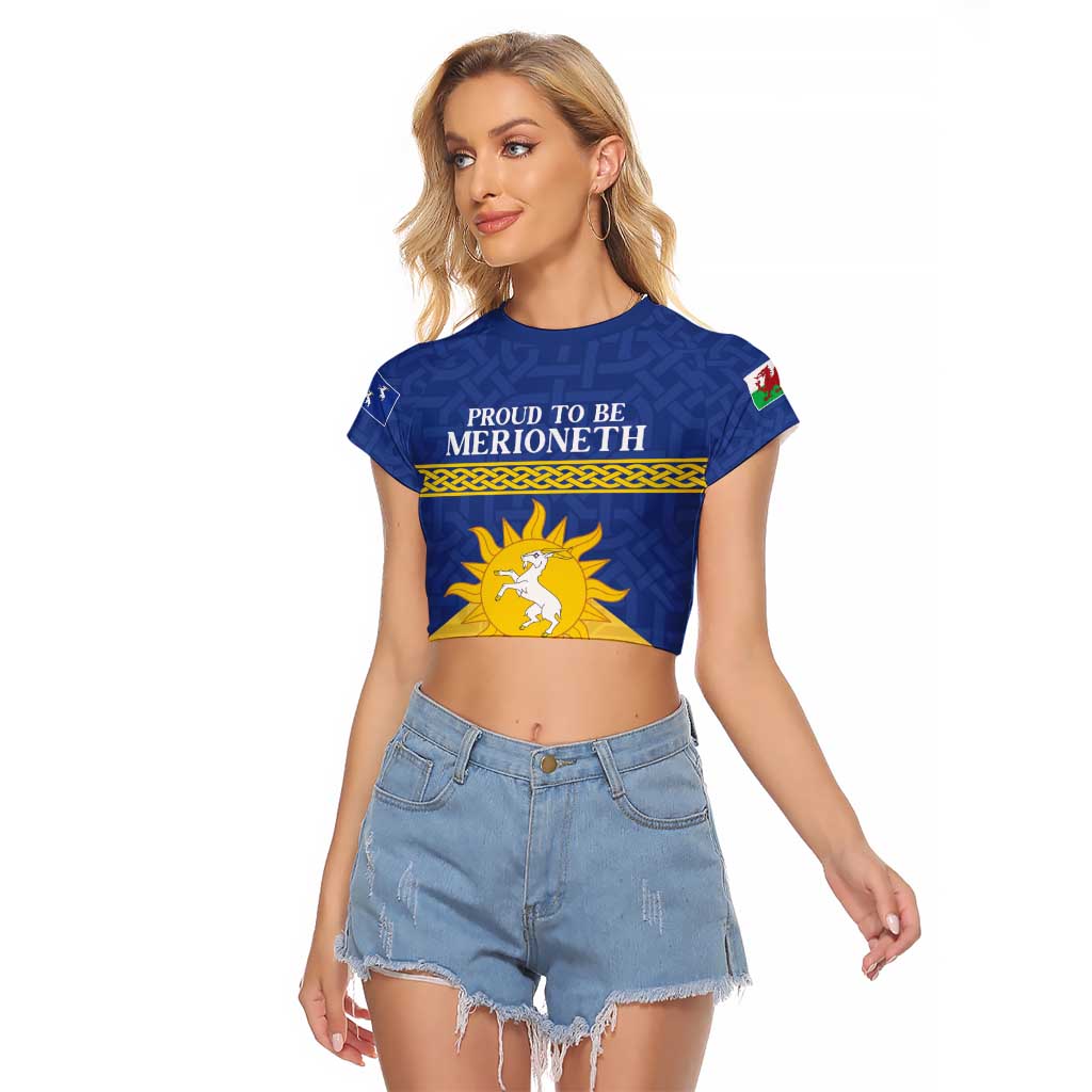 Personalized Merionethshire Wales Raglan Cropped T Shirt Celtic Sun and Goat Design - Wonder Print Shop