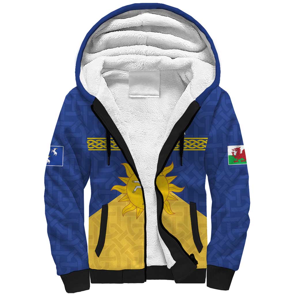Personalized Merionethshire Wales Sherpa Hoodie Celtic Sun and Goat Design - Wonder Print Shop