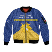 Personalized Merionethshire Wales Sleeve Zip Bomber Jacket Celtic Sun and Goat Design - Wonder Print Shop