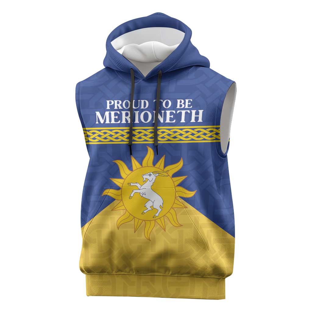 Personalized Merionethshire Wales Sleeveless Hoodie Celtic Sun and Goat Design - Wonder Print Shop