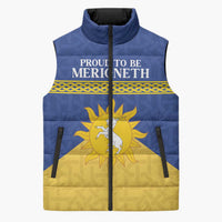 Personalized Merionethshire Wales Sleeveless Puffer Jacket Celtic Sun and Goat Design - Wonder Print Shop