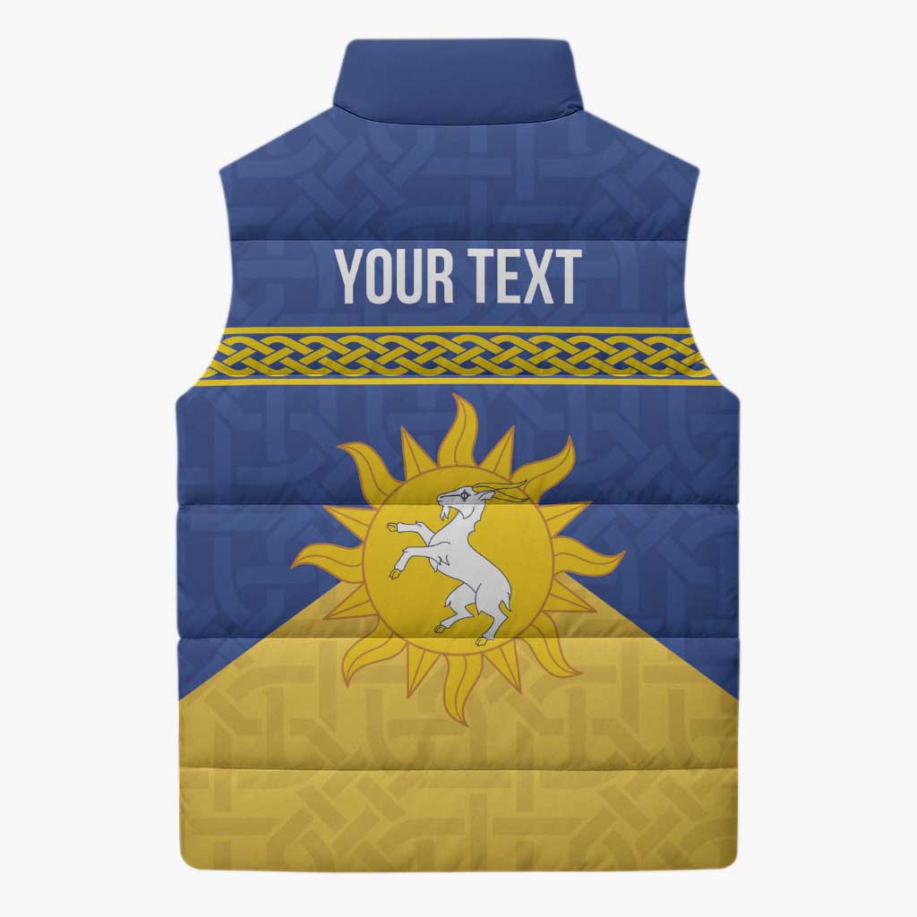 Personalized Merionethshire Wales Sleeveless Puffer Jacket Celtic Sun and Goat Design - Wonder Print Shop