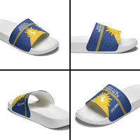 Personalized Merionethshire Wales Slide Sandals Celtic Sun and Goat Design - Wonder Print Shop