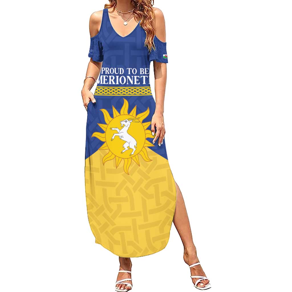 Personalized Merionethshire Wales Summer Maxi Dress Celtic Sun and Goat Design - Wonder Print Shop