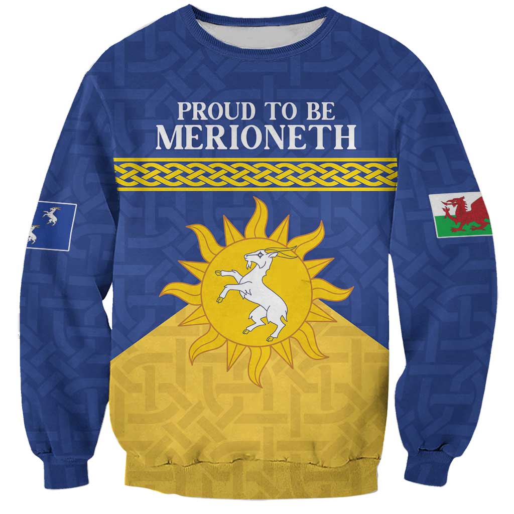 Personalized Merionethshire Wales Sweatshirt Celtic Sun and Goat Design - Wonder Print Shop