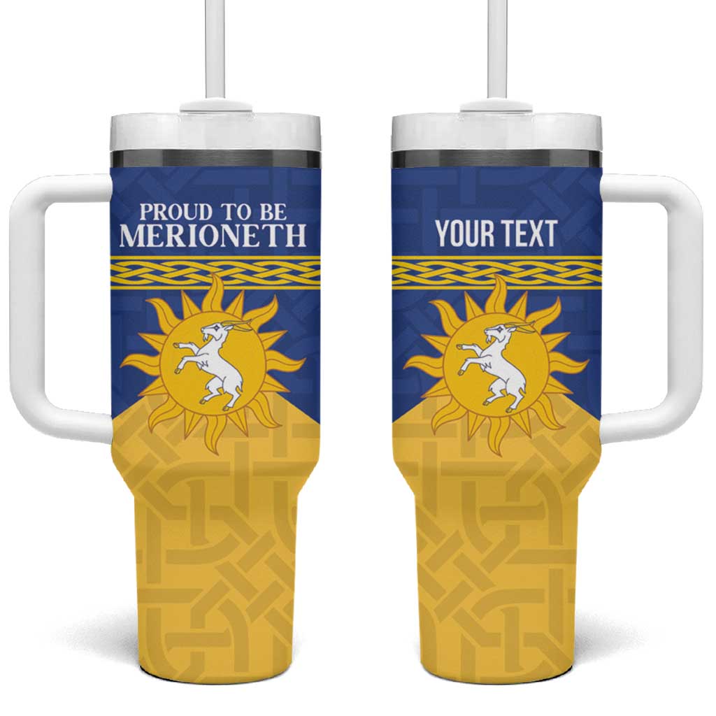 Personalized Merionethshire Wales Tumbler With Handle Celtic Sun and Goat Design - Wonder Print Shop