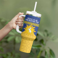 Personalized Merionethshire Wales Tumbler With Handle Celtic Sun and Goat Design - Wonder Print Shop