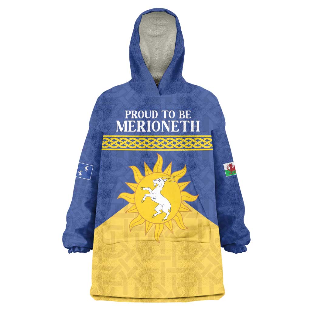 Personalized Merionethshire Wales Wearable Blanket Hoodie Celtic Sun and Goat Design - Wonder Print Shop