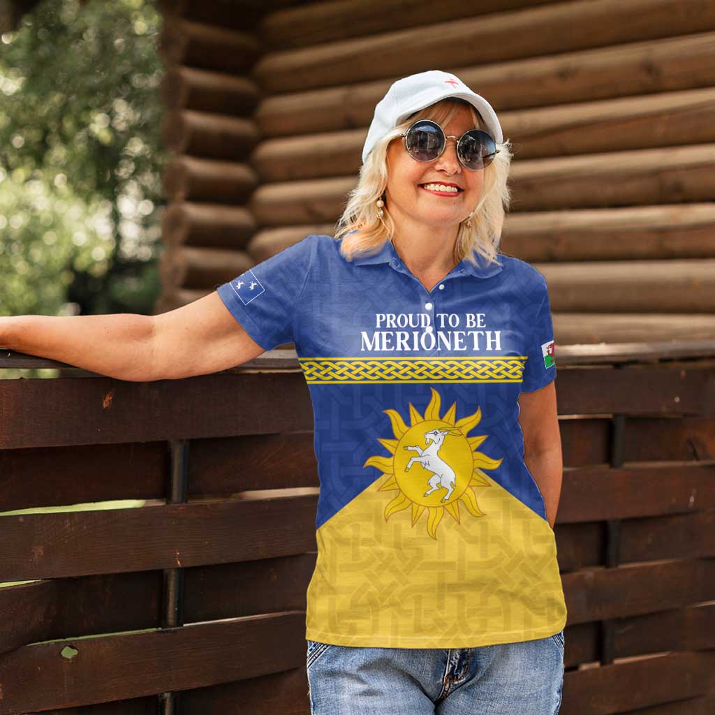 Personalized Merionethshire Wales Women Polo Shirt Celtic Sun and Goat Design - Wonder Print Shop