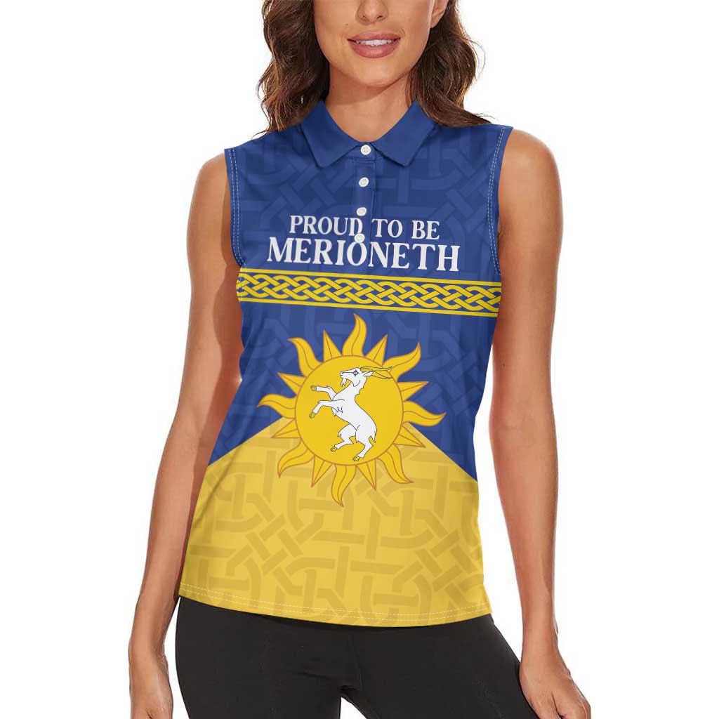 Personalized Merionethshire Wales Women Sleeveless Polo Shirt Celtic Sun and Goat Design - Wonder Print Shop