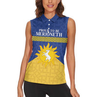 Personalized Merionethshire Wales Women Sleeveless Polo Shirt Celtic Sun and Goat Design - Wonder Print Shop