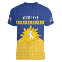 Personalized Merionethshire Wales Women V-Neck T-Shirt Celtic Sun and Goat Design - Wonder Print Shop