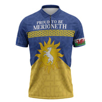 Personalized Merionethshire Wales Zipper Polo Shirt Celtic Sun and Goat Design - Wonder Print Shop