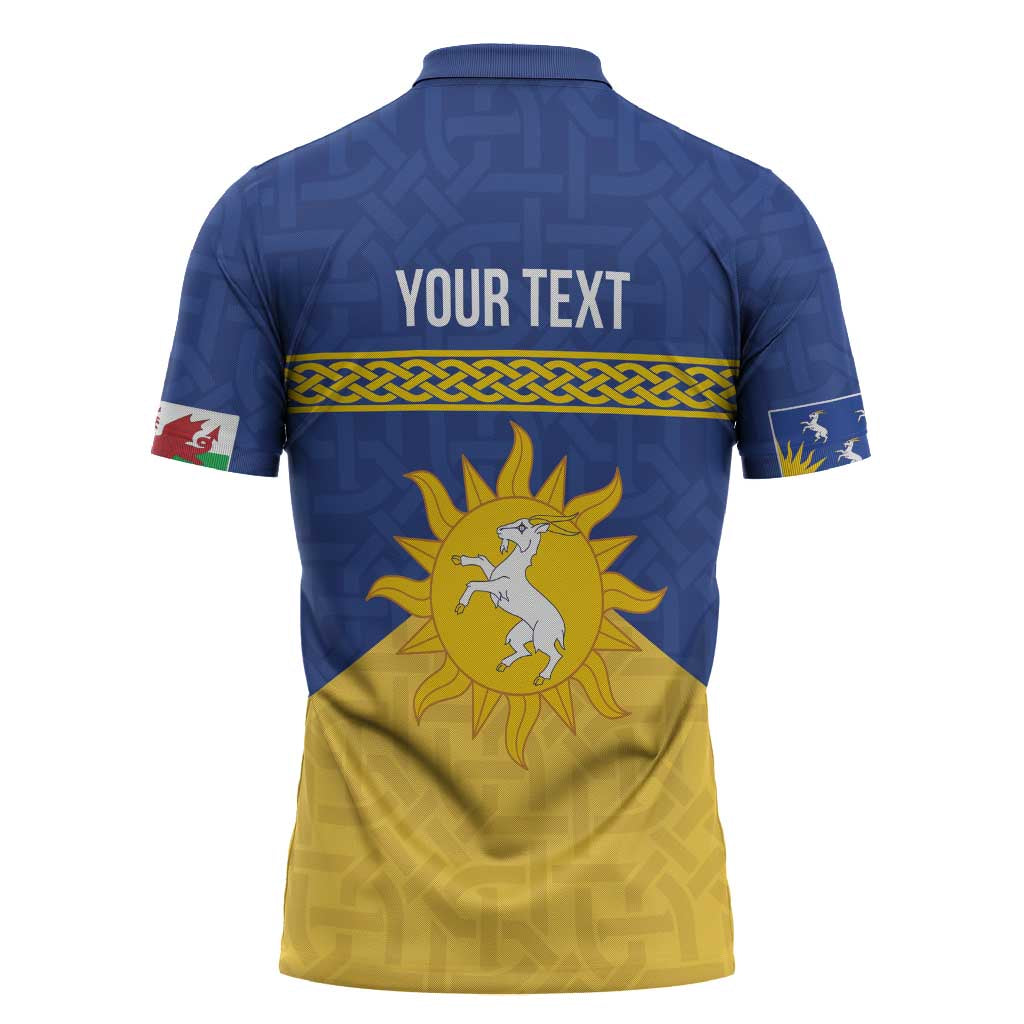 Personalized Merionethshire Wales Zipper Polo Shirt Celtic Sun and Goat Design - Wonder Print Shop