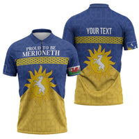 Personalized Merionethshire Wales Zipper Polo Shirt Celtic Sun and Goat Design - Wonder Print Shop