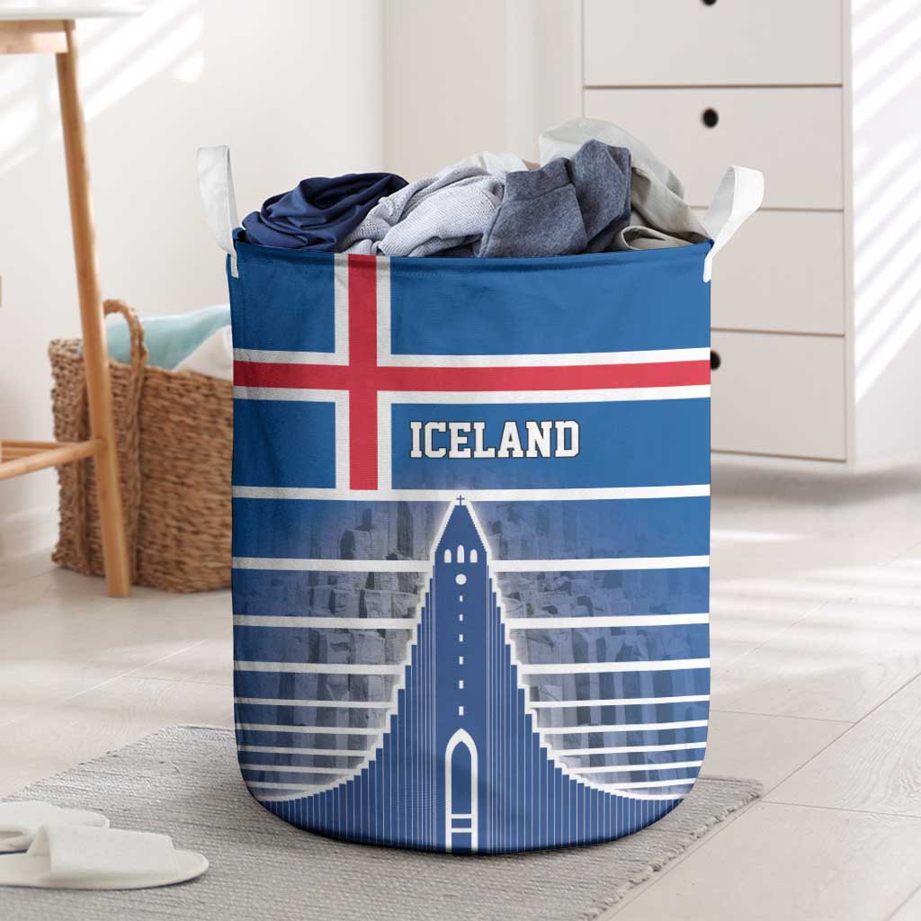 Iceland Hallgrimskirkja Church Laundry Basket Icelandic Flag Design - Wonder Print Shop