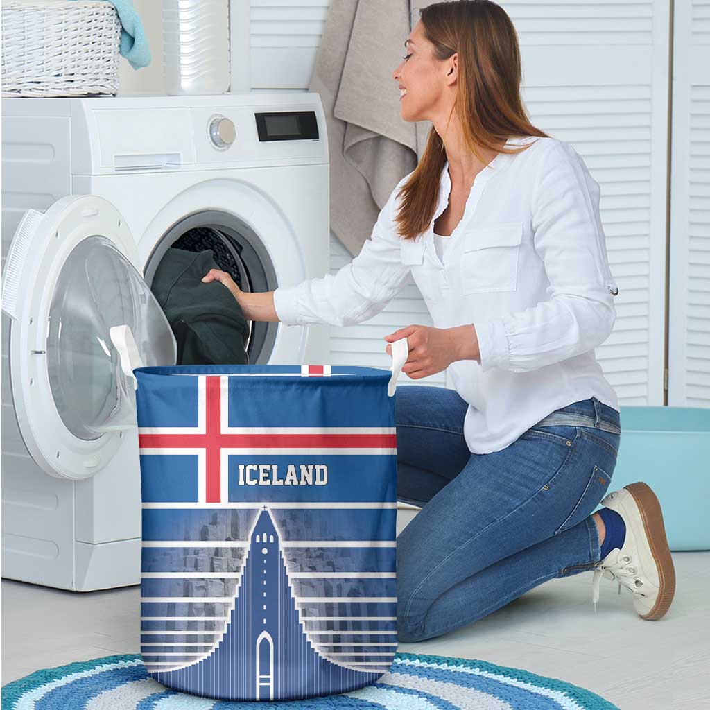 Iceland Hallgrimskirkja Church Laundry Basket Icelandic Flag Design - Wonder Print Shop