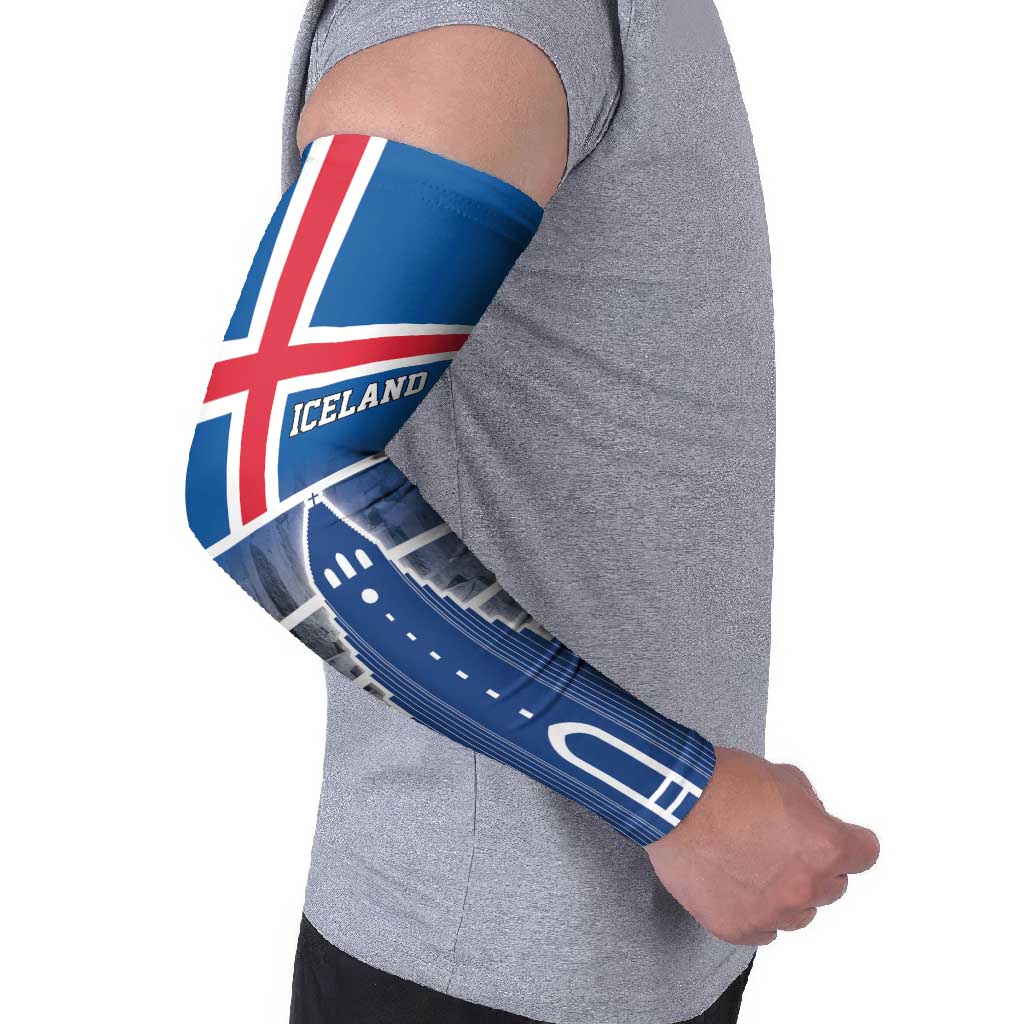 Iceland Hallgrimskirkja Church Arm Sleeves Icelandic Flag Design - Wonder Print Shop