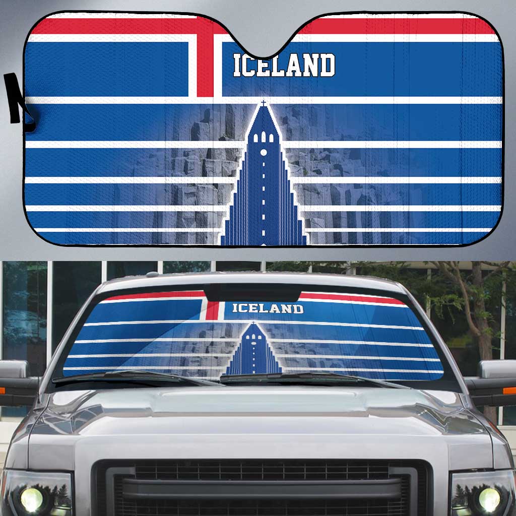 Iceland Hallgrimskirkja Church Auto Sun Shade Icelandic Flag Design - Wonder Print Shop