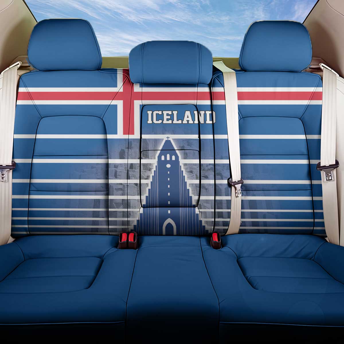 Iceland Hallgrimskirkja Church Back Car Seat Cover Icelandic Flag Design - Wonder Print Shop