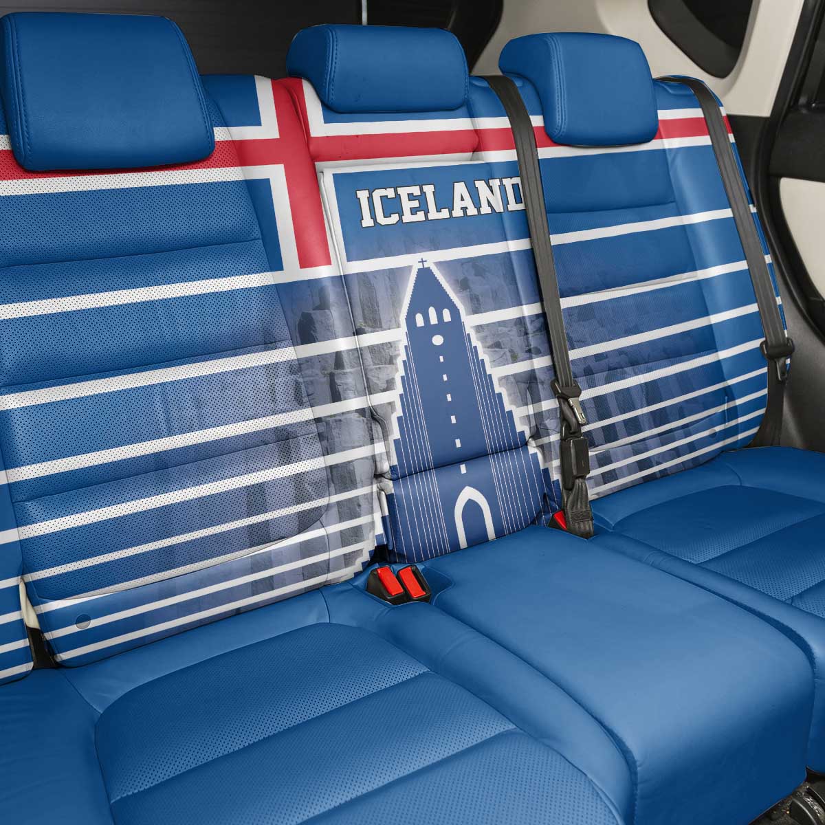 Iceland Hallgrimskirkja Church Back Car Seat Cover Icelandic Flag Design - Wonder Print Shop