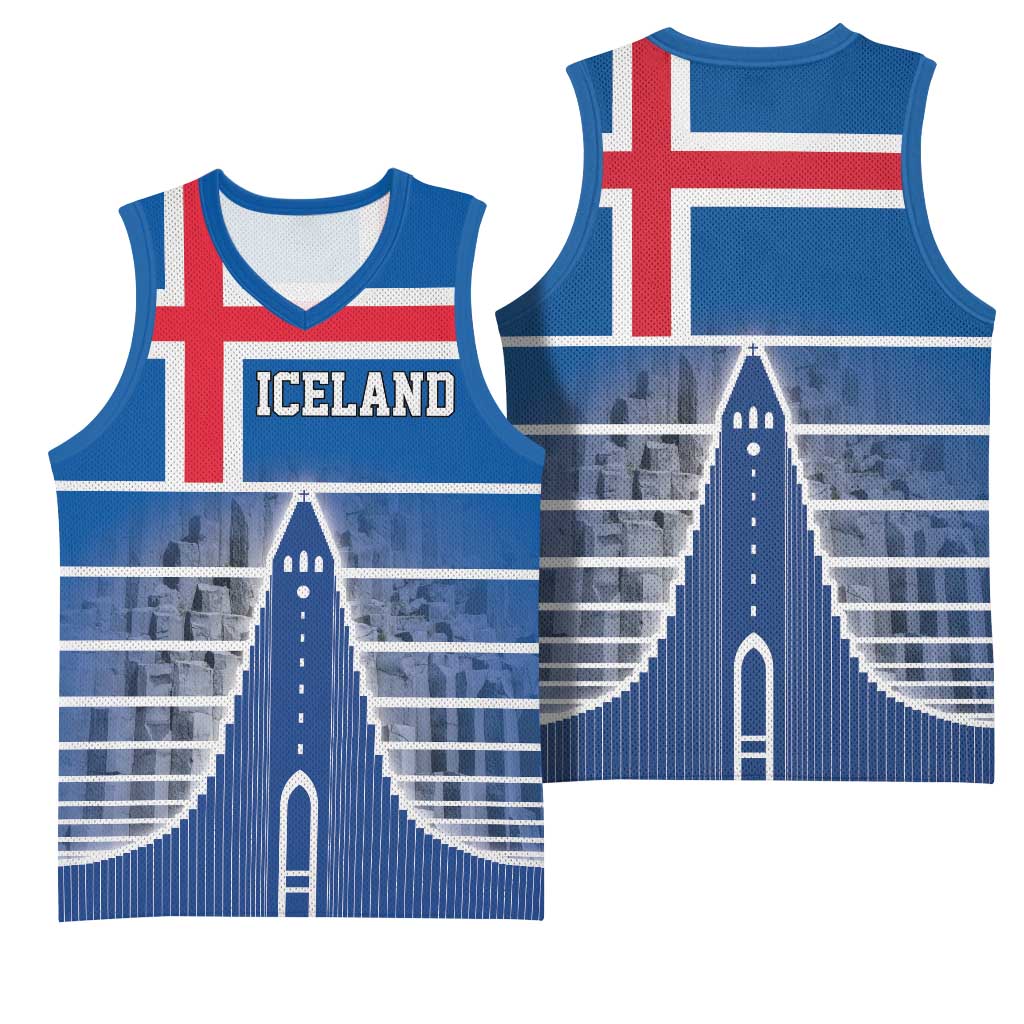 Iceland Hallgrimskirkja Church Basketball Jersey Icelandic Flag Design - Wonder Print Shop