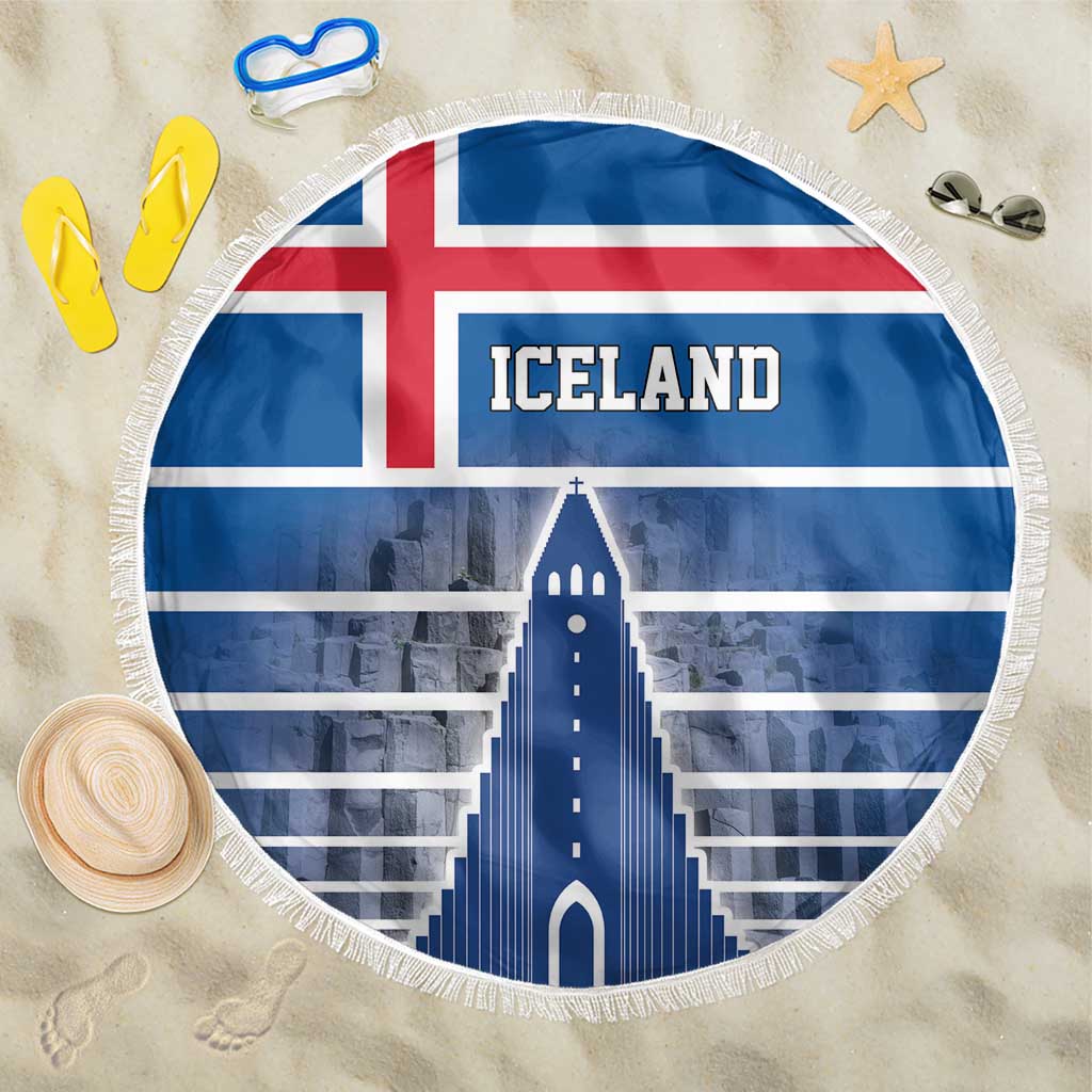 Iceland Hallgrimskirkja Church Beach Blanket Icelandic Flag Design - Wonder Print Shop