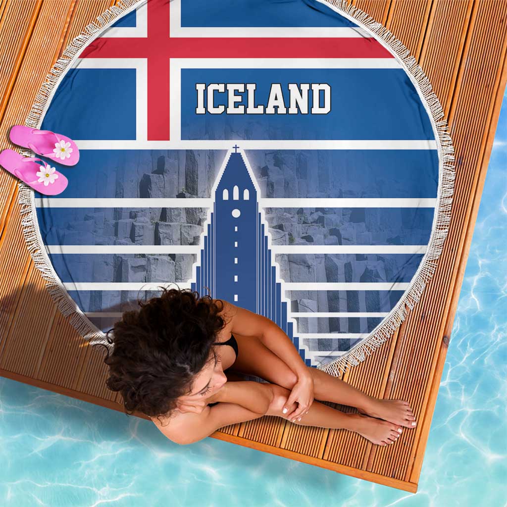 Iceland Hallgrimskirkja Church Beach Blanket Icelandic Flag Design - Wonder Print Shop
