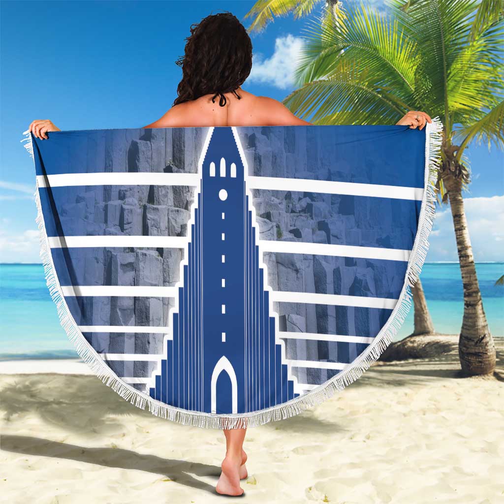 Iceland Hallgrimskirkja Church Beach Blanket Icelandic Flag Design - Wonder Print Shop